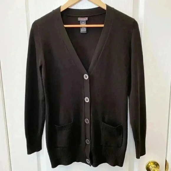 Devoted  Cardigan Sweater Button Front V Neck Pockets Chocolate Brown Medium - Picture 3 of 15